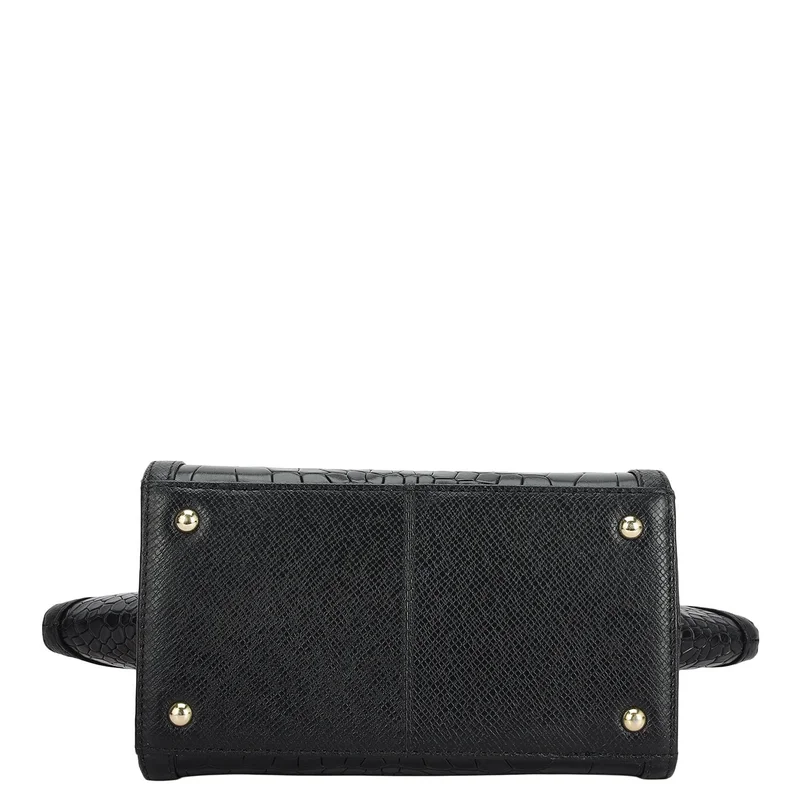 Da Milano Black Small Croco Leather Satchel - Black for Women | Best Price UAE